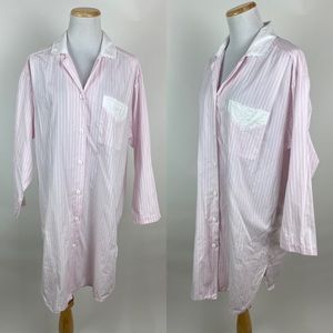 VTG 80s CHRISTIAN DIOR Nightgown M Pastel Pink Stripe Sleep Shirt Kawaii Sheer